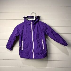 Lands End Kids Purple Hooded Rain Jacket Windbreaker Size Small 4